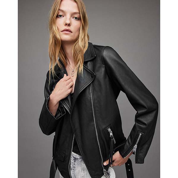 Allsaints Australia Womens Billie Oversized Leather Biker Jacket Black AU59-187